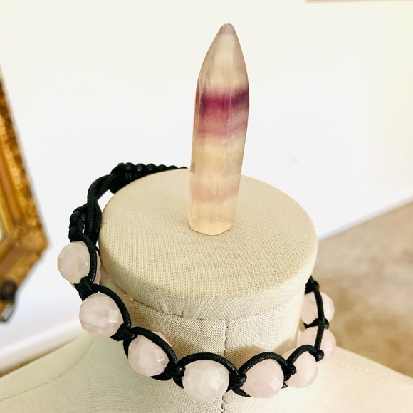 Vintage Rose Quartz Bracelet & Quartz Prism Stone - Picture 4 of 11